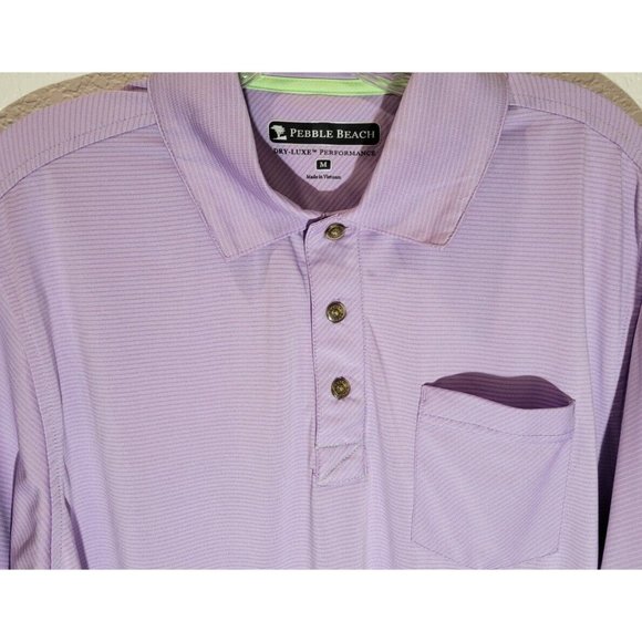 Pebble Beach Men’s Dry-Luxe Performance Short Sleeve Polo, Purple Stripe, Size M - Picture 2 of 6